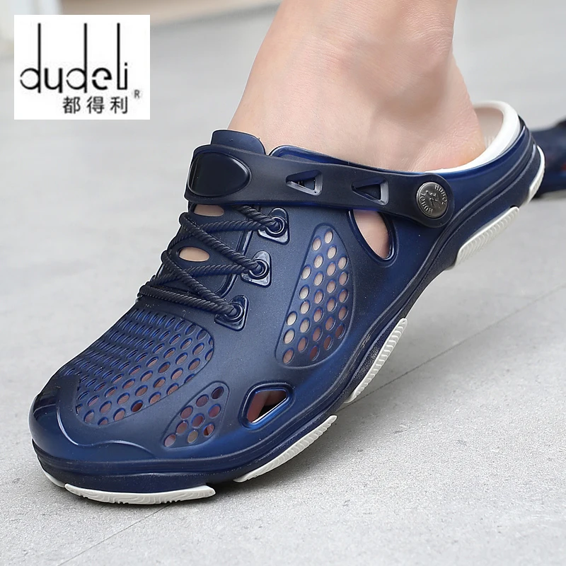 

New summer casual men sandals beach waterproof breathable jelly shoes big size 45 slip on solid green black blue sandal for male