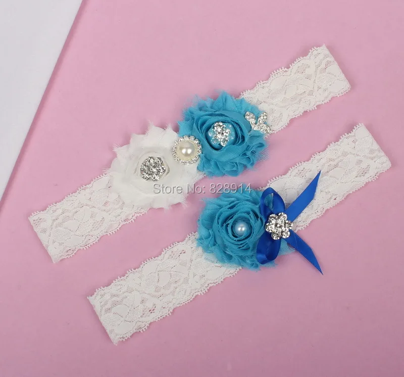 Новый дизайн кружевная отделка белый и синий цвета потертый цветок Свадебная