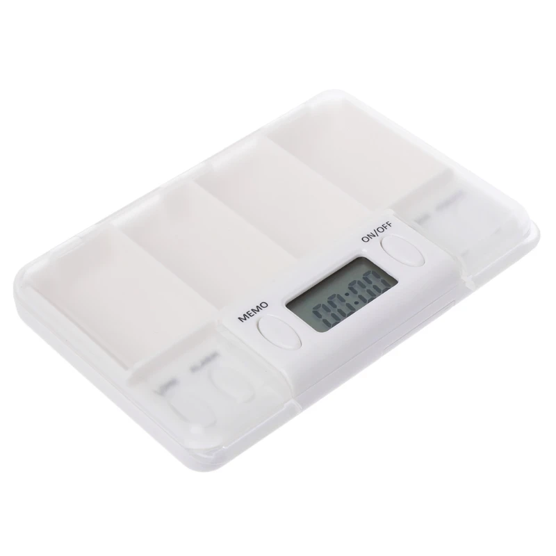 Multi-Alarm 8 Times Timer 4 Grids Medicine Box Reminder Storage Pills Case