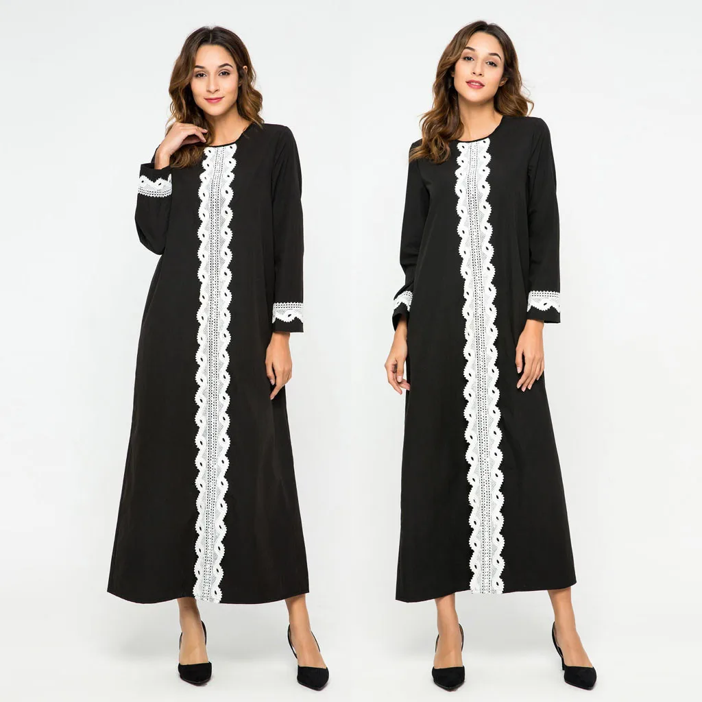 Domple Womens Arabic Solid Modal Muslim Long Sleeve Crewneck Dress