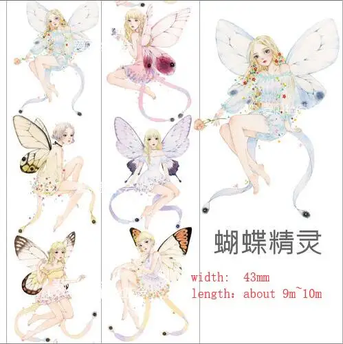 

43mm wide Dreamy butterfly fairy butterfly girl Charming Spring Fairy Washi Tape DIY Scrapbooking Sticker Masking Tape Escolar