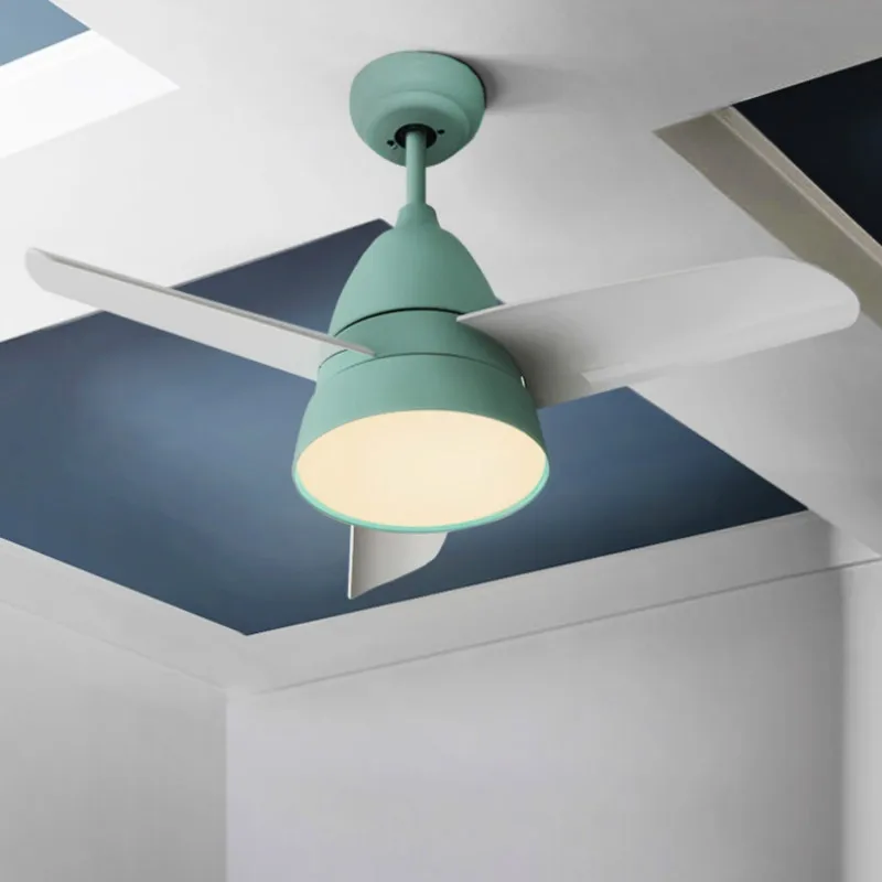 

Nordic Restaurant Ceiling Fans Lamp Simple Modern Living Room Bedroom Ceiling Fan LED Remote Control Color Fan Macaroon Modern