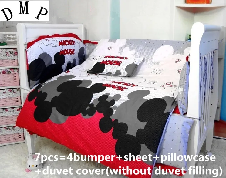 

Promotion! 7PCS Cartoon Crib Baby Bedding Bumper Set Cheap Baby Cots Beds (bumper+sheet+pillow cover+duvet cover))