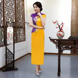 2018 Лето Cheongsam мода платье в китайском стиле Женские район Qipao тонкий Платья для вечеринок Леди Кнопка Vestido Размеры S-4XL