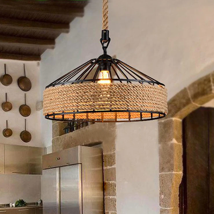 

Retro creative industrial style bar cafe chandelier personality iron village hemp rope chandelier