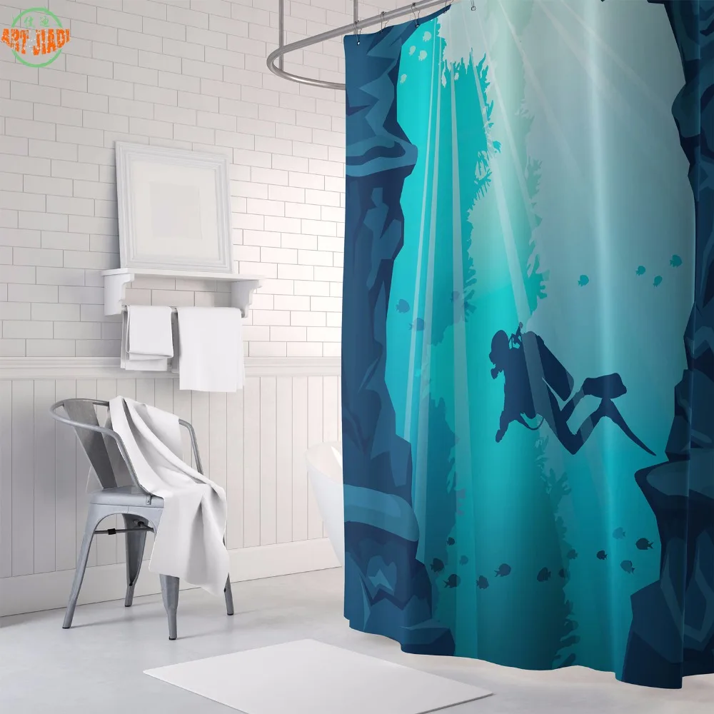 New Polyester Fabric UNDERWATER ESCAPE HD Shower Curtain Waterproof Bath Polyester High Quality