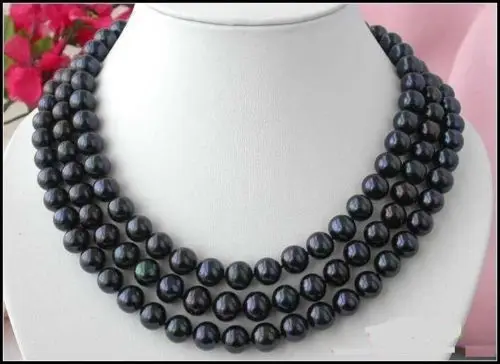 

3 ROW 8-9MM BLACK TAHITIAN PEARL NECKLACE 16-18 INCH SHELL CLASP<@^18K GP style Fine jewe Noble Natural jade SHIPPING