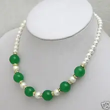 Натуральные украшения красивые! 7-8 мм белый жемчуг 10 мм с зелёными камнями ожерелье 1" тонкое покрытие широкие часы крылья королева