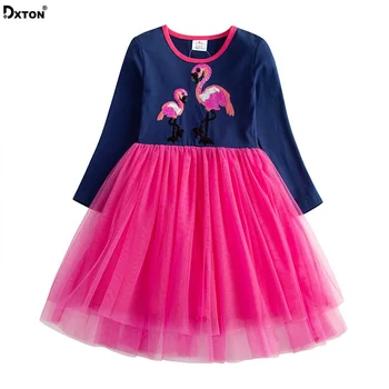 

Dxton Kids Dresses Baby Girls Clothes Flamingo Cartoon Girls Dresses Patchwork Long Sleeve Christmas Princess Dresses For Girls