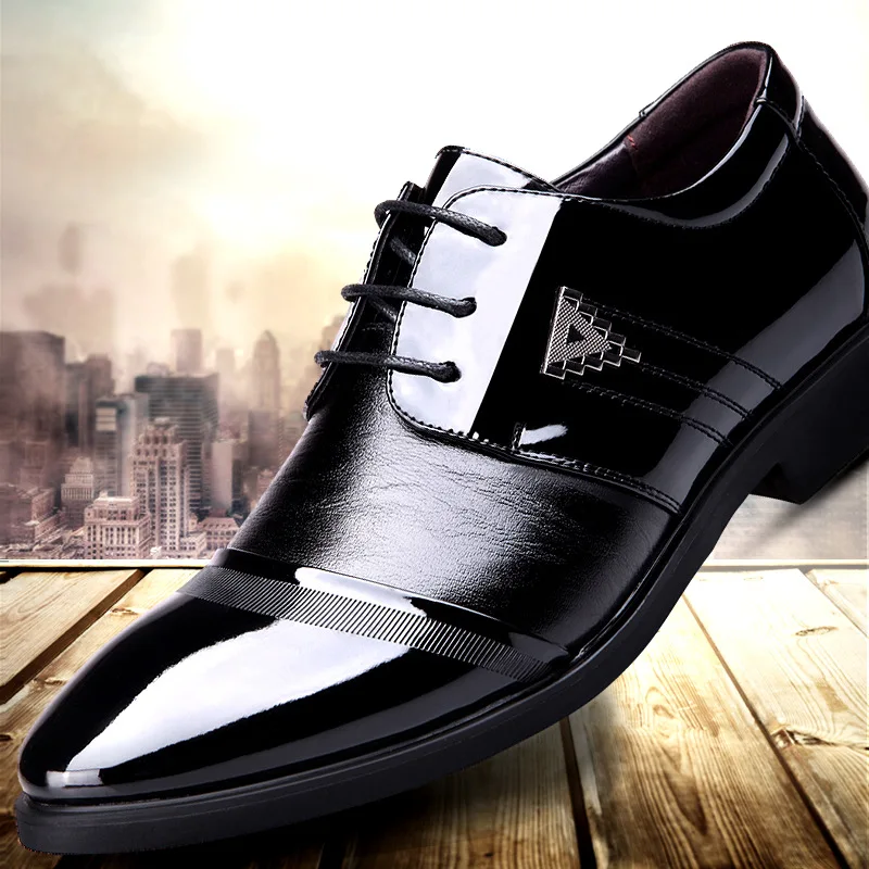 New 2016 Fashion Classic Men Office Shoes Black Pointed Toe Artificial Leather Men Dress Shoes 