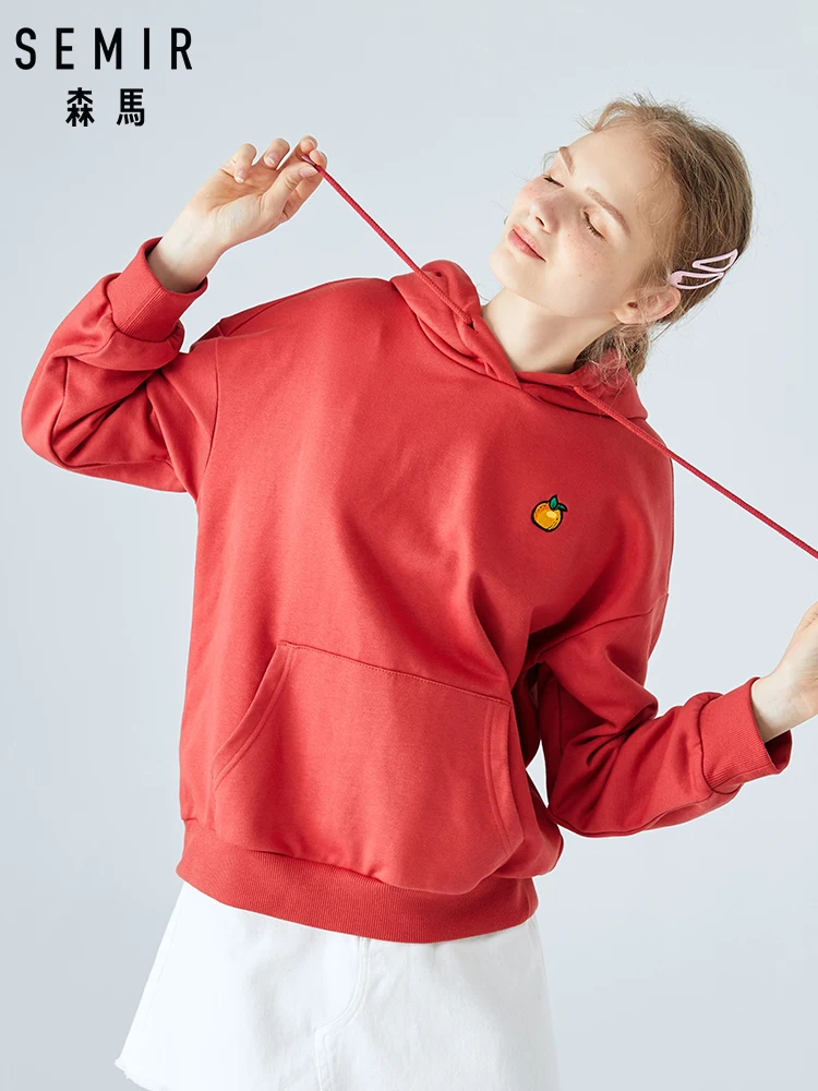 SEMIR Sweatershirt для женщин tide ins 2019 Осень Новый контрастный цвет вышивка с капюшоном
