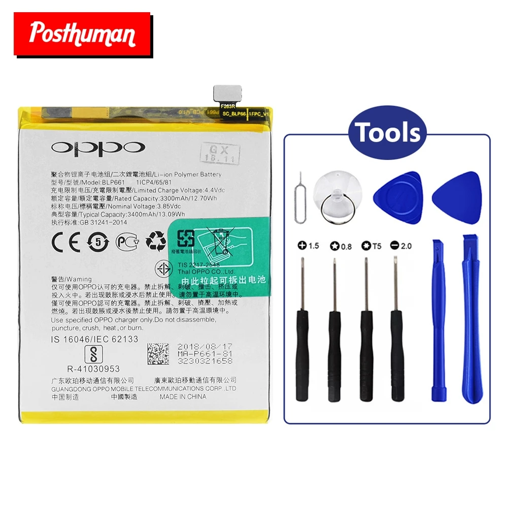 

Lithium BLP661 Battery For OPPO A3 3.85V 3400mAh High Capacity With Tools Rechargeable li-ion Li-Po phone battery