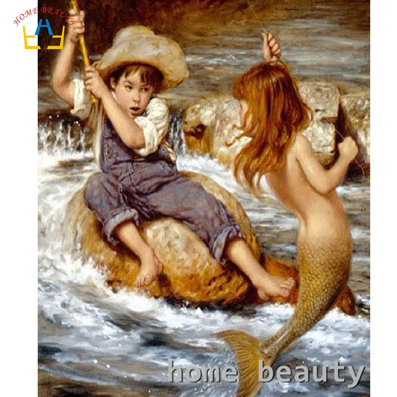 

Full round diamond embroidery kits Mermaid wall decor rhinestones picture diamond mosaic cross-stitch painting craft RA087