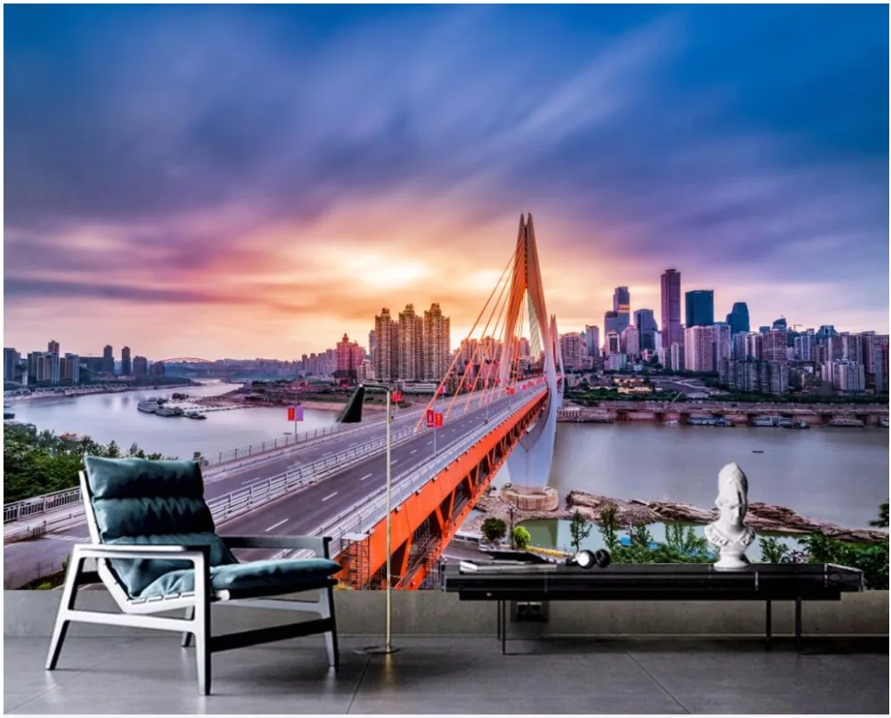 

3d wallpaper custom mural photo High-rise city bridge building background wall painting 3d wall murals wallpaper for walls 3 d