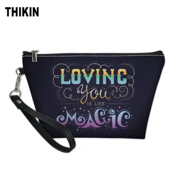 

THIKIN Loving You Is Like Magic Valentines Day Pattern Portable Type Makeup Bags Maleta de Maquiagem Storage Travel Hand Bag