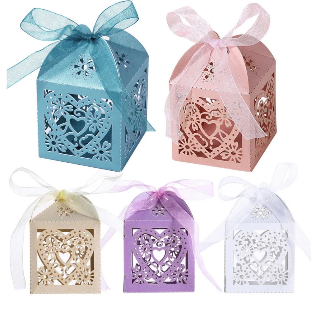 

5 Color Love Heart Party Wedding Hollow Carriage Baby Shower Favors Gifts Candy Boxes Free Shipping