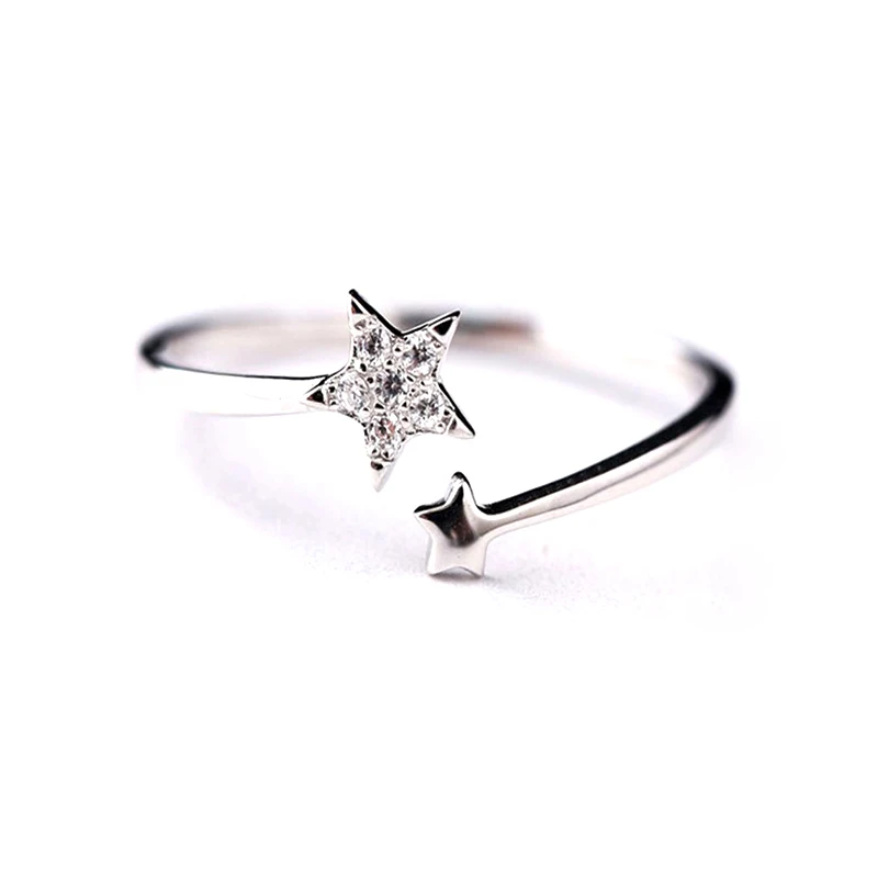 

Hot Sale Fashion Open Adjustable 925 Silver Plate Rings CZ Star Pendant Design Rings For Wholesale Women&Girl Rings Jewelry Gift