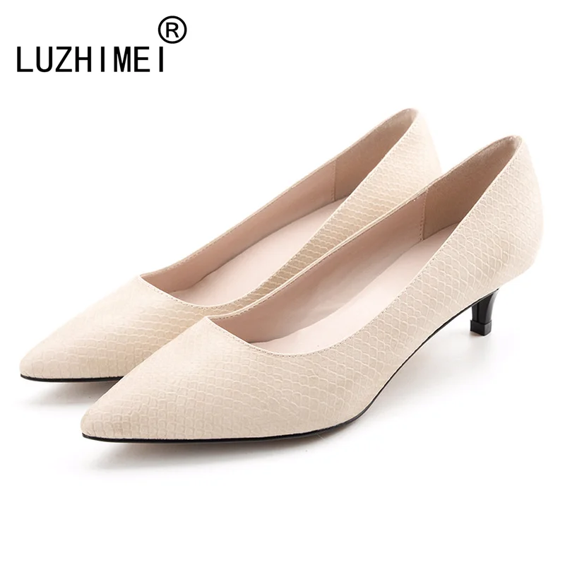 

LUZHIMEI New winter leisure shoes Pointed toe shoes luxury Snakeskin leather 5-9cm Fine heel shoes Elegant lady Banquet shoes