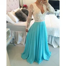 Real Photo v-ausschnitt A-linie Arabisch Abendkleid Long Sleeve Applizierte Perlen Elegante vestido de festa Spitze Chiffon Promkleider