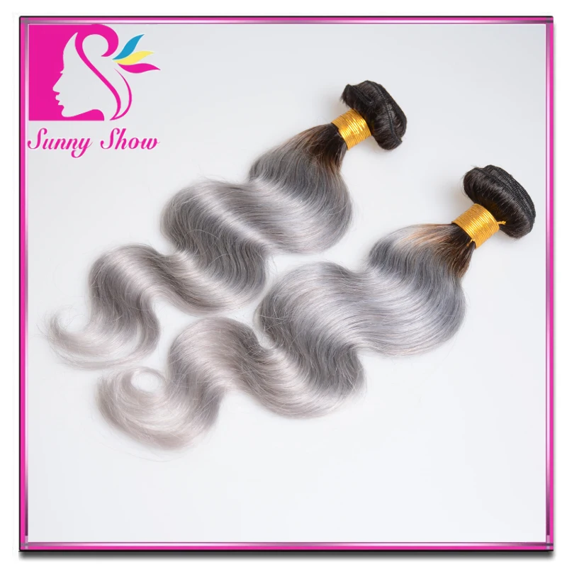 

7A Sky human hair malaysian hair weave bundles grey ombre body wave dark root two tone 1b/grey color rosa hair company perruque