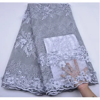 

3D Flower Lace Embroidered Fabric Fashion Women Dress African French Tulle Lace Fabric 5 Yards A1255