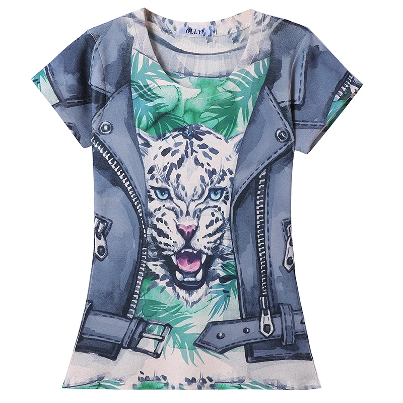 

Plus Size Summer Fashion 3D Leopard Print Short-sleeved T-shirt Women Female Simple Casual Bottoming T Shirt Personality Tops
