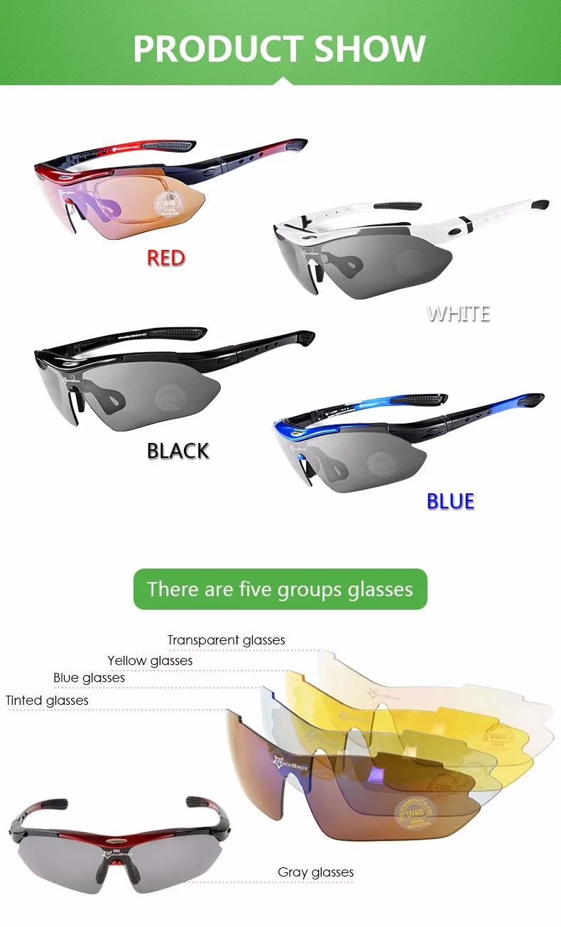 RockBros Polarized 5 Lens Outdoor Sports Hiking Climb Bicycle Cycling Sun Glasses Bike Sunglasses TR90 Eyewear Goggles