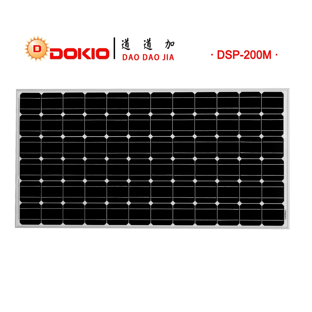 

Dokio Brand Panel Solar 200W Monocrystalline Silicon Solar Panel China 36V 1580x808x30MM Size Solar Battery China #DSP-200M