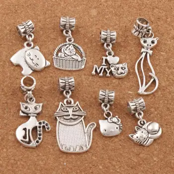 

Mix Cat Big Hole Alloy Charm Beads 140pcs zinc alloy Dangle Fit European Bracelet Jewelry DIY BM32