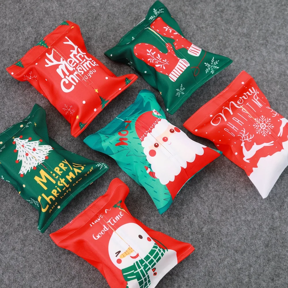 

Christmas Napkin Cover Bag Santa Claus Snowman Tissue Box Set Christmas Kids Candy Gift Bags Xmas Party Home Table Decorations