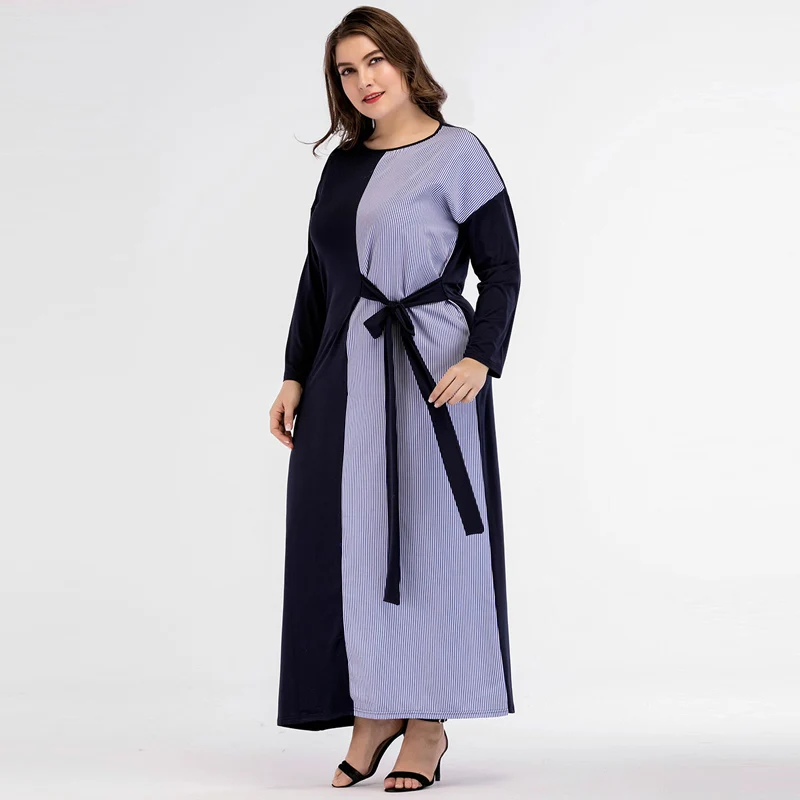 Женское платье с длинным рукавом Abaya весенне осеннее в полоску летучая мышь