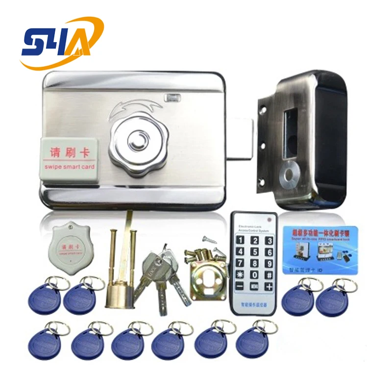 

Integrated keyless door lock with a remote or RFID card tag to open the door