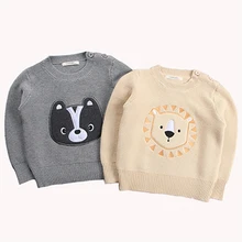 Зимние пуловеры для девочек и мальчиков; свитер с рисунком медведя/льва; хлопковый свитер для маленьких девочек; детская трикотажная одежда; одежда для детей