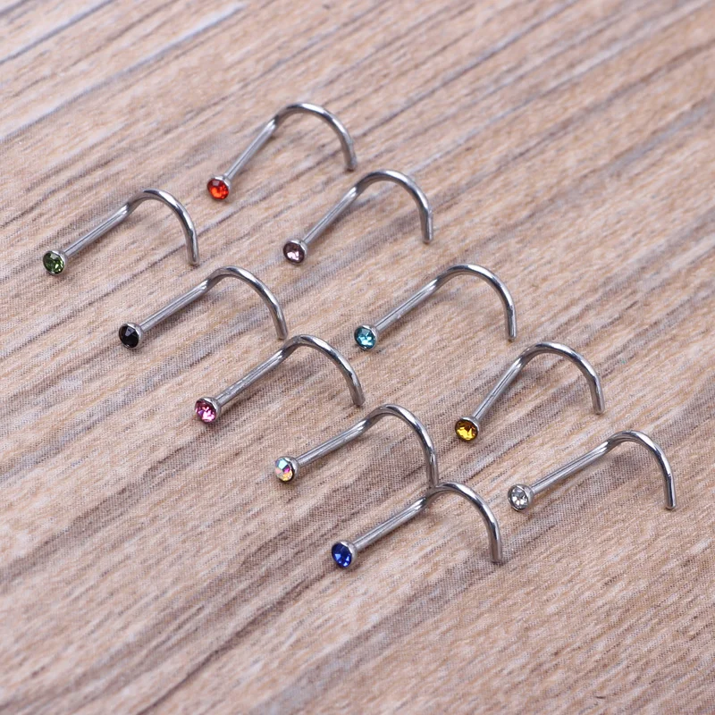 JUNLOWPY Stainless Steel crystal Nose Rings And Studs Eyebrow Labret Ear Bars Body jewelry 100pcs/lot mix 10color Piercing Nose