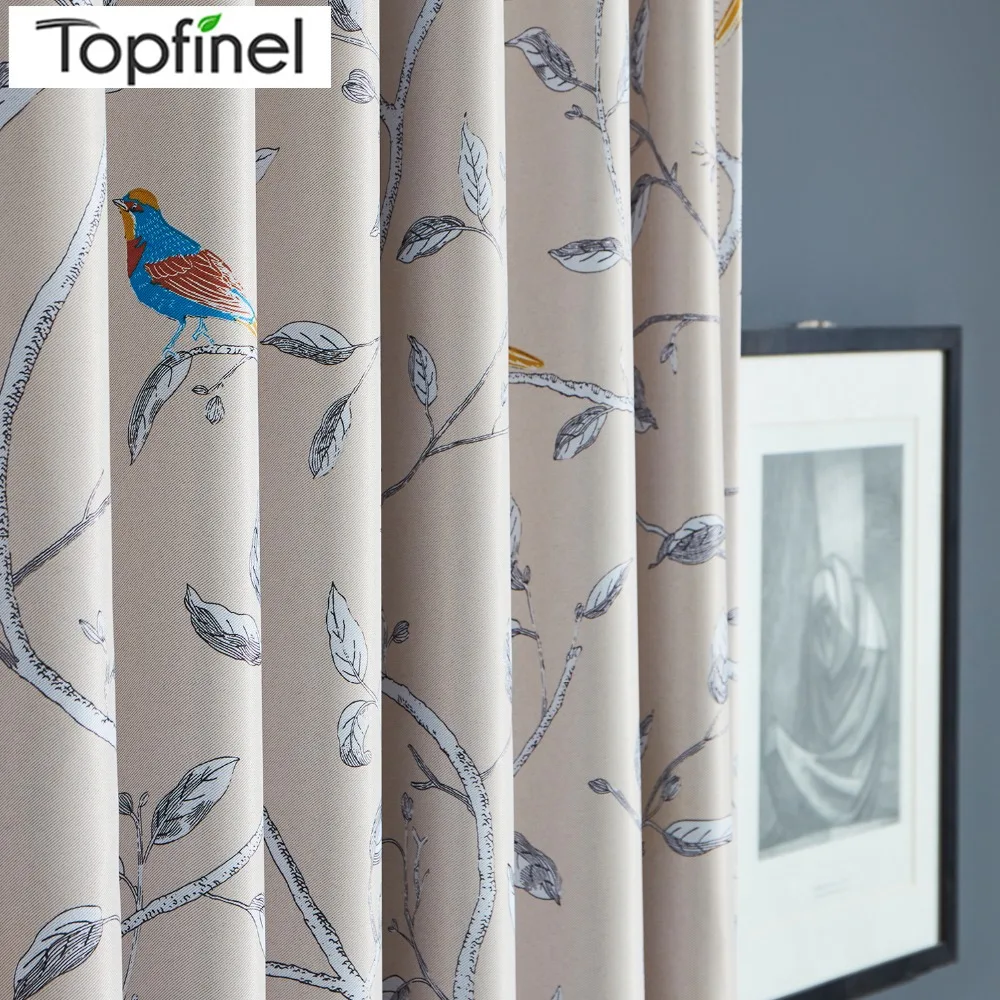 

Topfinel Birds Trees Cartoon Pattern Blackout Curtains Tulle for Living Room Bedroom Decorative Kitchen Door Sheer Curtains