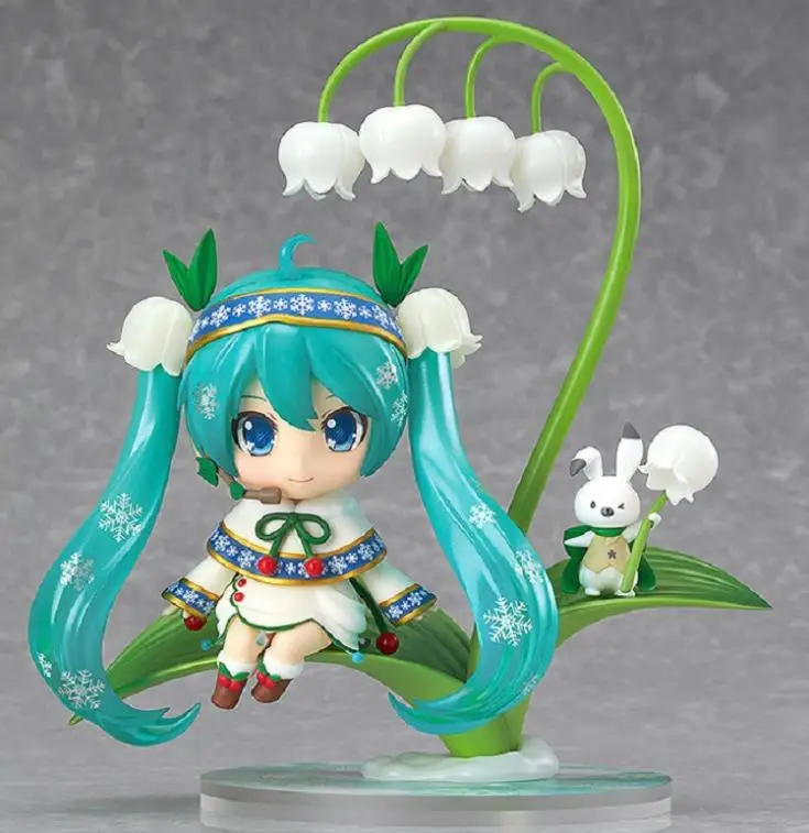 

3pcs/set Anime Hatsune Snow Miku Lotus Leaf Snow Bell Nendoroid Action Figure Ver PVC Model Collection Doll With Box 12cm