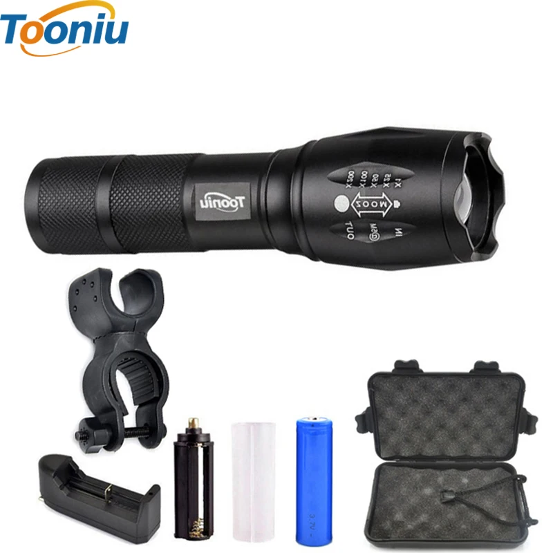 

Tooniu XM-L T6 L2 4000LM Aluminum Waterproof Zoomable CREE LED Flashlight Torch light for 18650 Rechargeable Battery or AAA