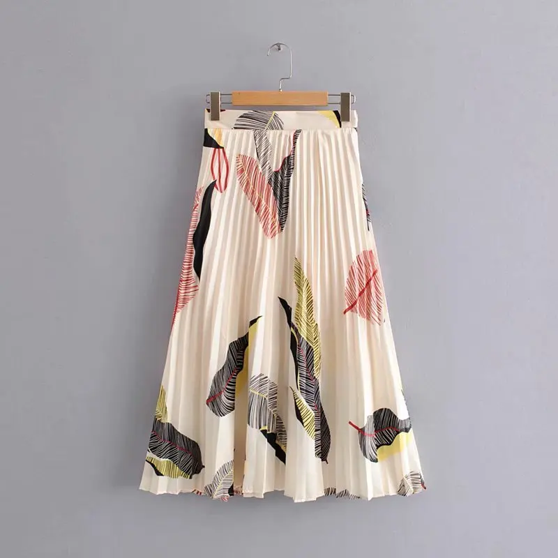 

Women Summer Colourful Feather Printed Skirt