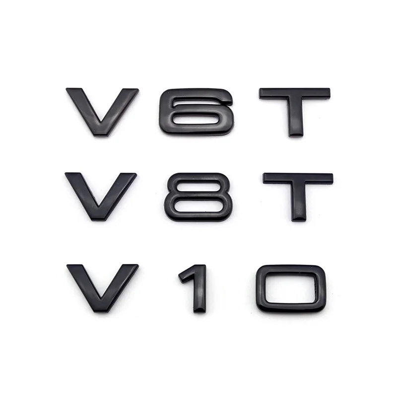 Silver Chrome V6T 2 Pack Rear Boot Badge Emblem Letters Numbers Compatible For V6T Engine SQ5 S6