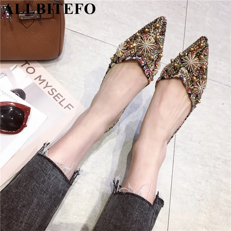 

ALLBITEFO new arrival bling rhinestone fashion sexy women flats sneakers shoes ballet flats girls party wedding shoes flat heel