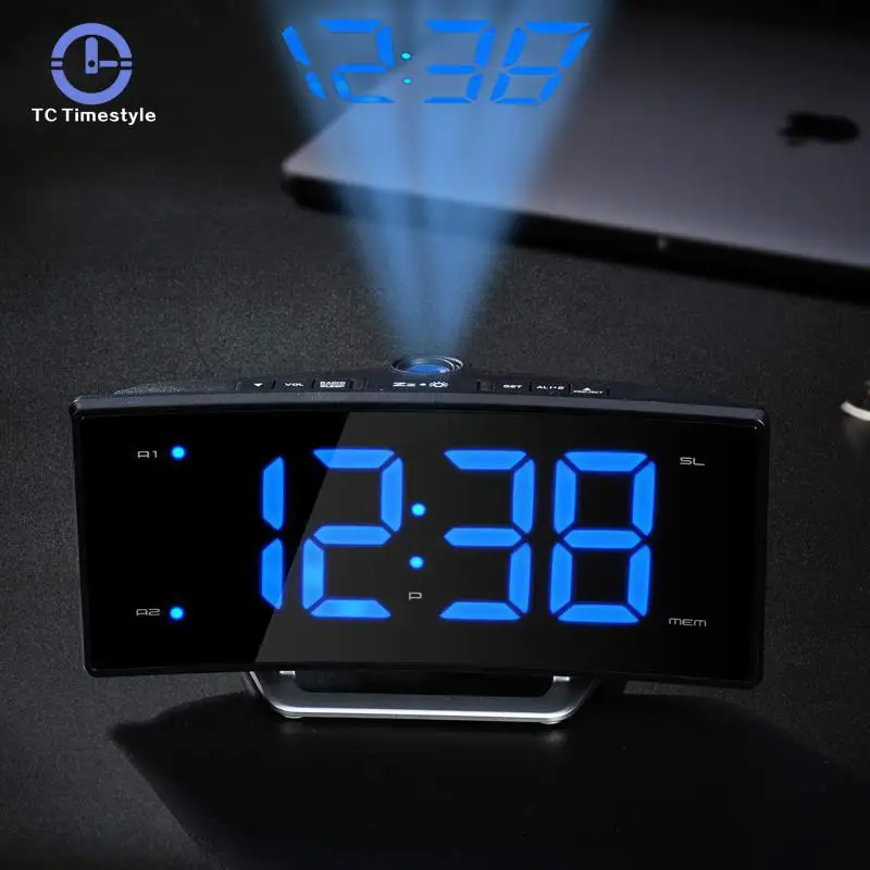 Projection Desk Clock With Time FM Radio Alarm Clocks Led Digital Electronic Table Desktop Alarm