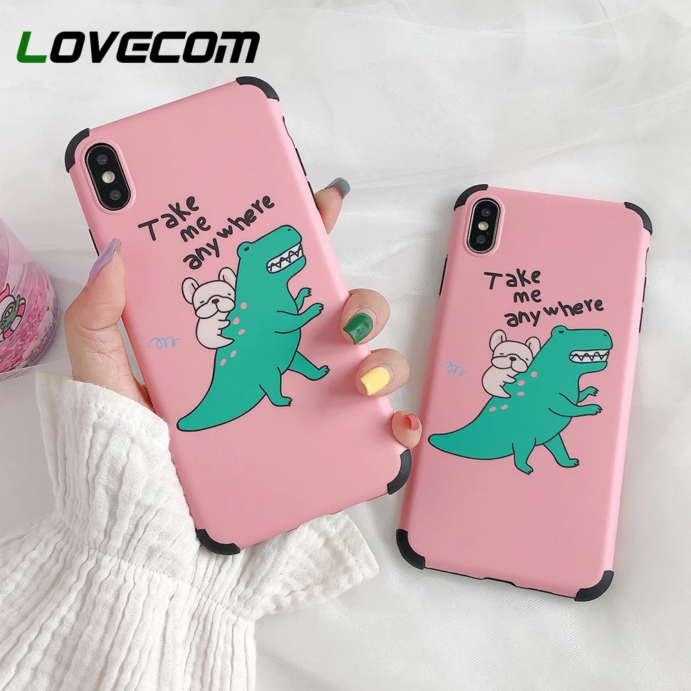 

LOVECOM Cartoon Dinosaur Anti-knock Case For iPhone XR 7 Case For iPhone XS Max XS 6S 7 8 Soft Shockproof Full Body Phone Shell