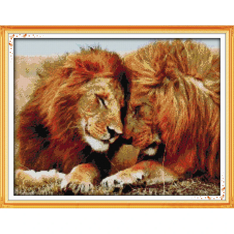 Вечный Love Lions китайский набор крестиков экологичный хлопок с печатью 14CT 11CT DIY
