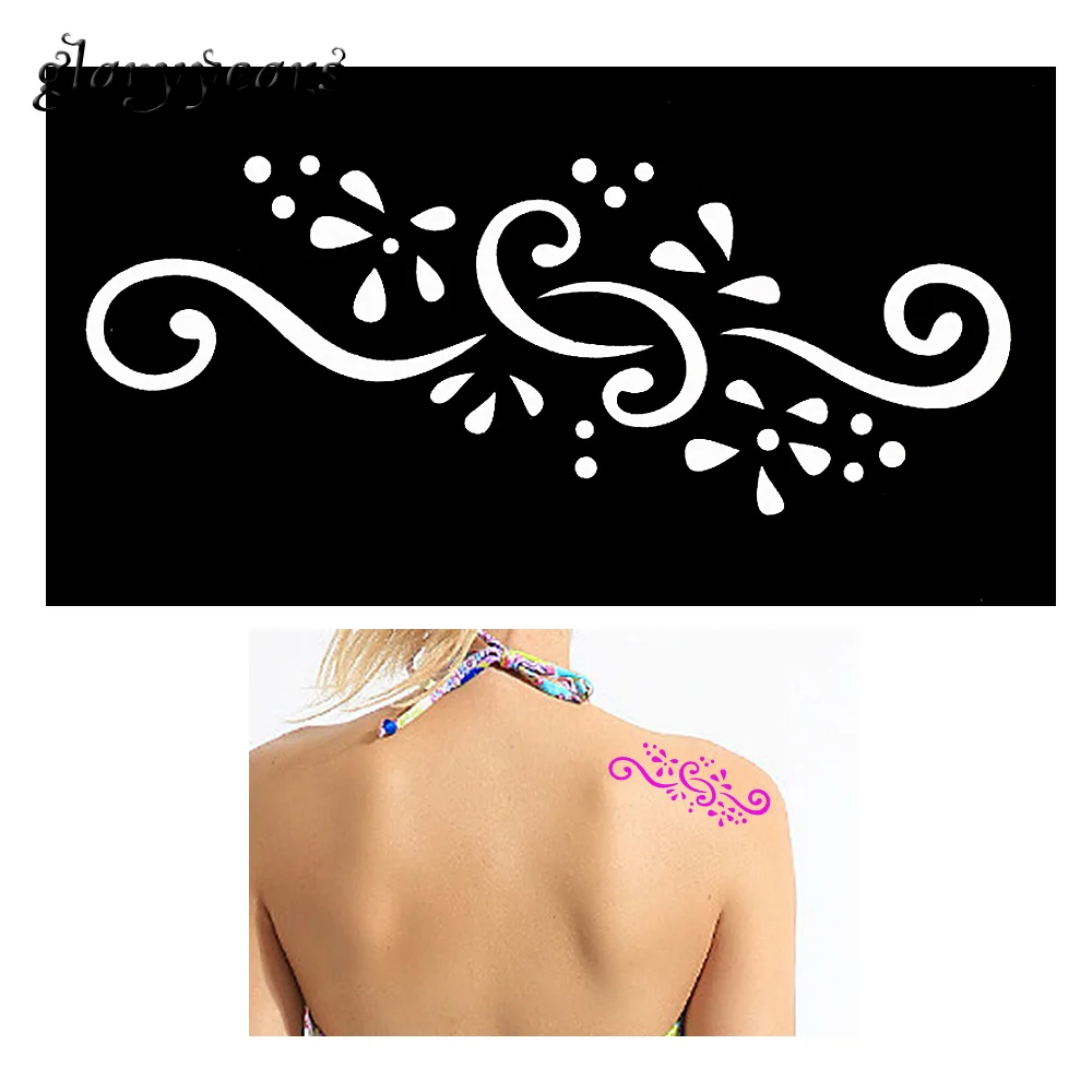 038 30 De Réduction1 Feuille épaule Corps Art Peinture Henné Tatouage Pochoir Fleur Dentelle Design Pour Fille Samll Henné Tatouage Indien Pochoir
