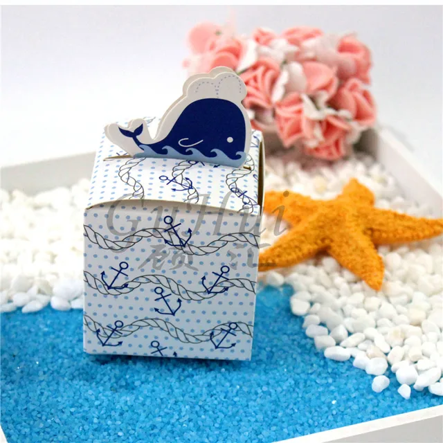 Us 12 79 40 Off 50pcs Set Personality Nautical Theme Party Candy Box Dolphin Whale Boat Baby Birthday Gift Box Baby Shower Christening Favor In Gift