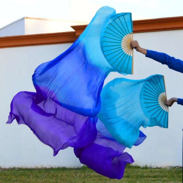 Unisex 100% Real/Imitation Silk Belly Dance Fans Hand Belly Dancing Fans Handmade Hand Dyed Silk Chinese Dance Veil Fan 180x90cm as picture-8