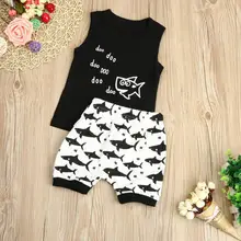 Одежда для новорожденных; для маленьких девочек и мальчиков Sharkr футболка топы и шорты, детские штаны, костюм комплект мягкой одежды из стопроцентного хлопка безвредные милые July25