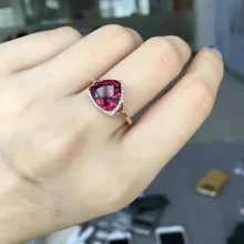 Natural red garnet stone Ring Natural gemstone Ring 18k rose gold diamond trendy Luxury Triangle women’s party fine Jewelry