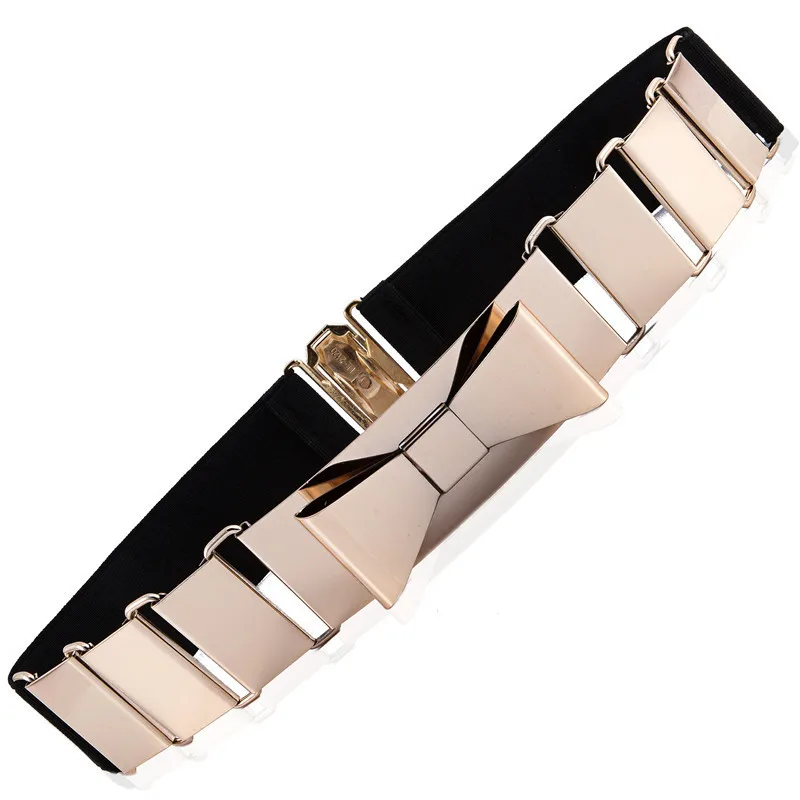 

Most Popular Women's Belt Cut Out Gold Metal BOW Belt With Multi Elastic Good Quality Hook Closure Belt For Women Luxury Strap