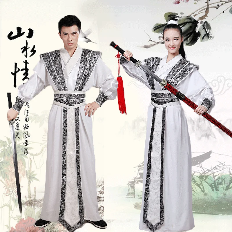 Hanfu мужской сценический костюм, костюм фехтовальщика Тан, одежда для женщин и мужчин, традиционный халат в китайском стиле, костюмы для выступлений - Цвет: as picture